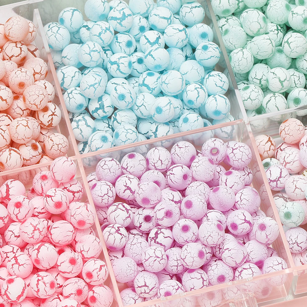 

30/50pcs 8/10mm White Frost Cracked Acrylic Round Beads Colorful Cracked Beads for DIY Bracelet Necklace Beaded Accessories