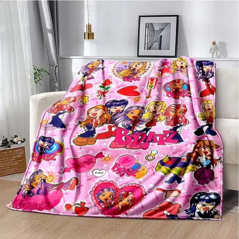 Bratz Cartoon 3D Girls Fashion Blanket Flannel Soft Warm Throw Blanket Bedroom Bed Sofa Office Travel Picnic Blanket Kids Gift