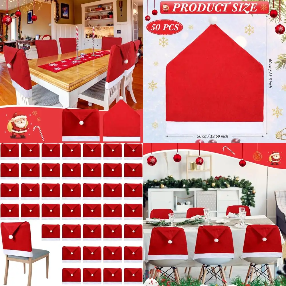 

50-Piece Christmas Chair Covers with Santa Hat Design, Red & Protective for Holiday Dining Rooms