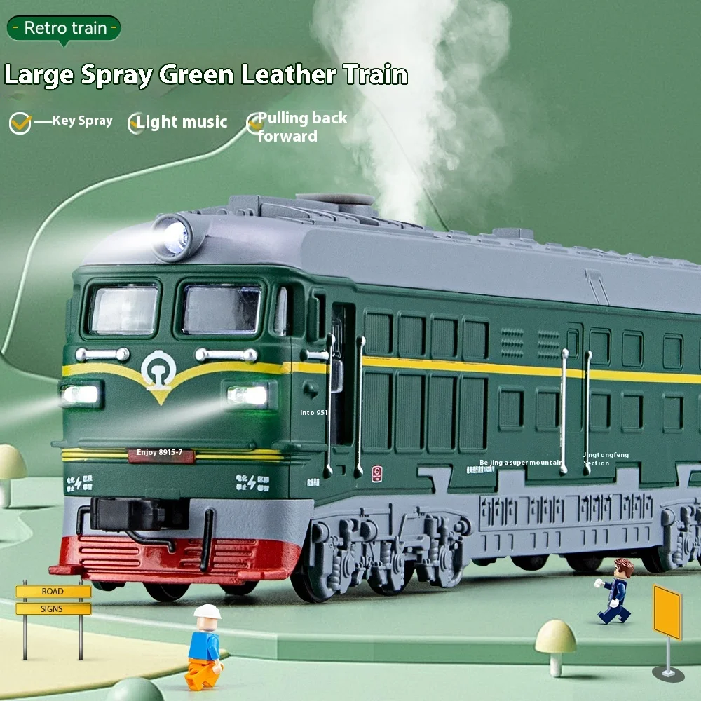 Diecast Retro Locomotive Train Toy Can Be Sprayed Alloy Train Ound & Light Desktop Collection Decorative Gift Boys Children Toys