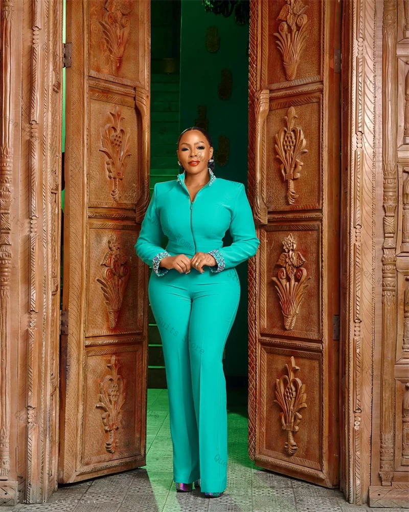 Ensemble de costume bleu vif pour femmes, 2 pièces, Blazer + pantalon à fermeture éclair, veste formelle de bureau pour dame, manteau de mariée en coton personnalisé