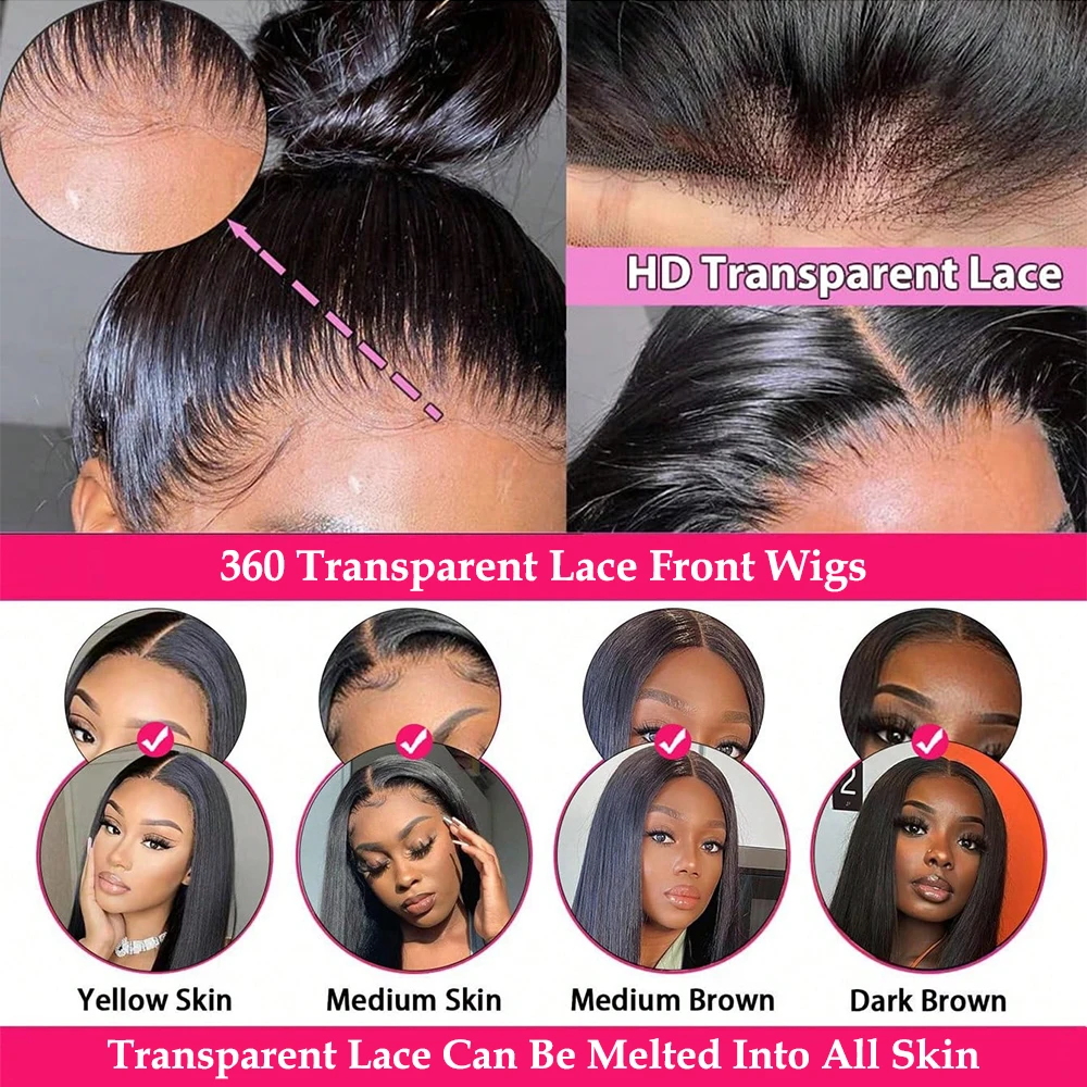 360 شعر مستعار دانتيل كامل 200 كثافة طبيعي أسود مستقيم 360 شفاف دانتيل أمامي خصلات الشعر المستعار البرازيلي الإنسان قبل قطعها للنساء