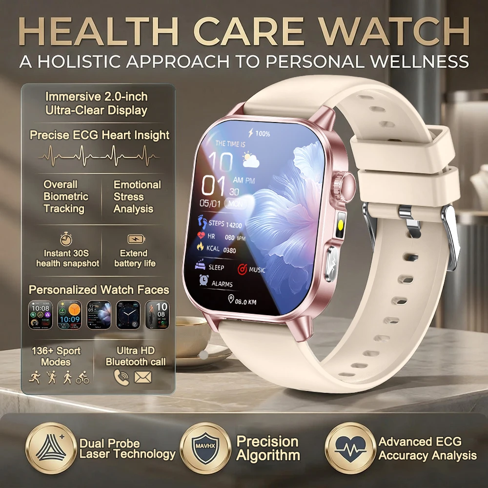 

2026 Fashion Health Smart Watch Women 2.0"AMOLED ECG Physical Examination Fat Uric Acid Heart Rate BT Call Smartwatch For Ladies