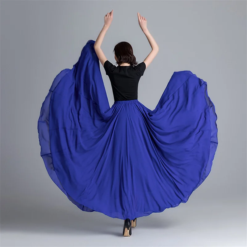 Women 720 Degree Skirt Flamenco Dancer Practice Wear Girls Stage Performance Costume Carnival Party Clothing 9 Color Solid 2023