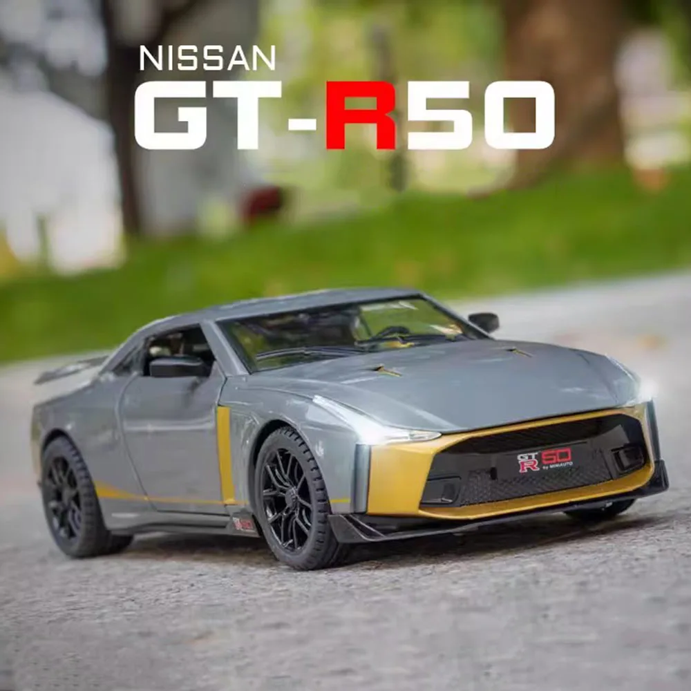 1:24 Alloy Nissan GTR50 Sports Cars Toys Diecast Miniature Models with Sound Light Pull Back Vehicle Toy for Boys Birthday Gifts