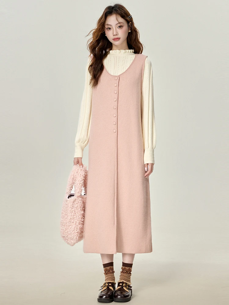 

Spring Sakura Garden Gentle Wind Pink Vest Dr Set Long Skirt Ensemble Women's Faion Casual High Waist Polyester Fiber