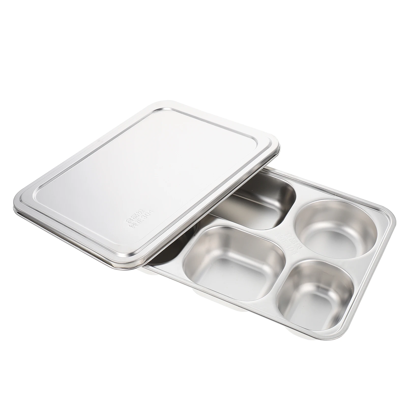 

Stainless Steel School Cafeteria Dining Tray Lunch Boxes Divided Food Compartment Plate Metal Kitchen Barware