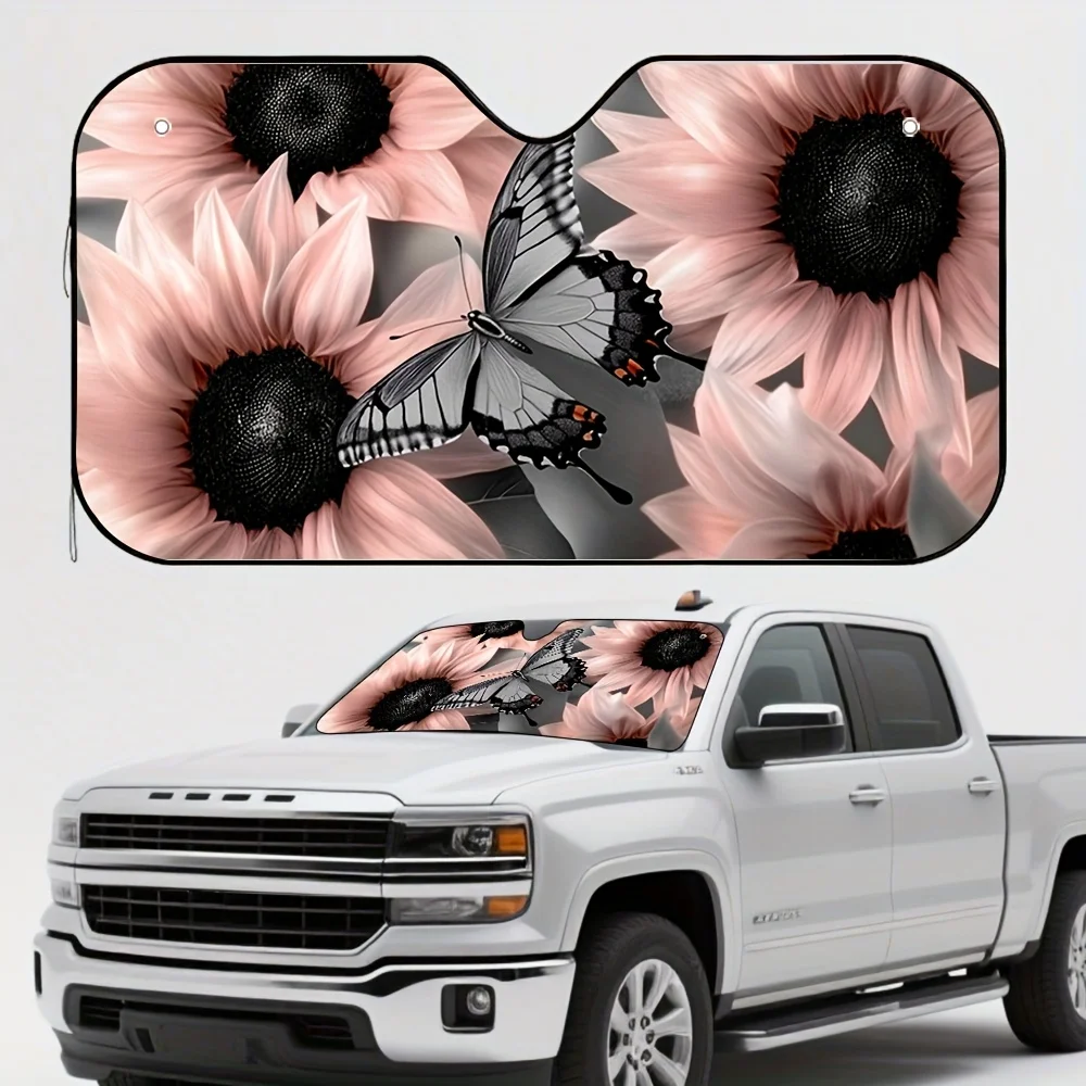 

1 шт. Автомобильный солнцезащитный козырек «Бабочка и цветы» — яркий розовый и черный цветочный дизайн, защита от ультрафиолета, идеально подходит для семейных автомобилей и поездок, Ref