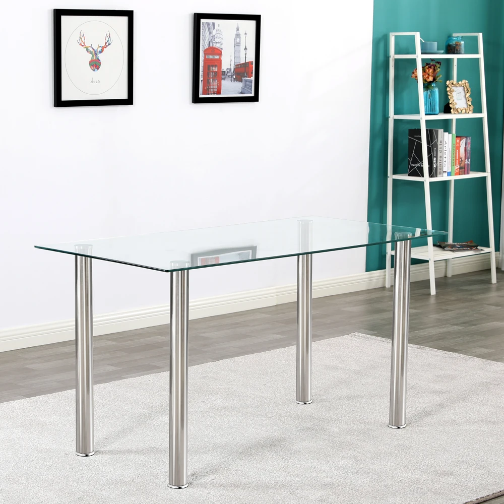 Simple and Modern Assembled Transparent Glass and Iron Dining Table: Elegant and Functional for Any Home