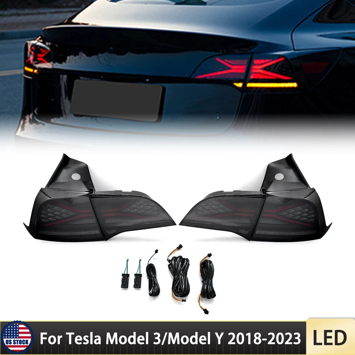 Taillights For 2018 2019 2020 - 2022 2023 Tesla Model 3 Model Y RGB Car Start Up Animation Rear Lamp X-men Taillight Assemblys