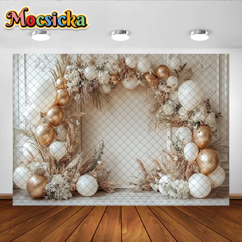 Mocsicka photographie fond Boho arc ballon décoration murale toile de fond pour bébé douche gâteau Smash fête bal bannière accessoires