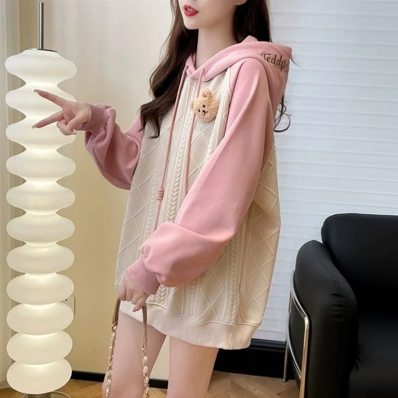 

Pink Female Hooded Top Cute Y 2k Vintage Korean Streetwear Y2k Clothing Essential Long Sleeve Kawaii Women's Hoodies Sweatshirts