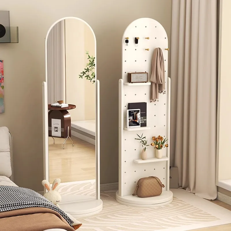 Hole plate full-length mirror rotating full-length mirror household coat rack integrated clothing mirror rack floor-to-ceiling