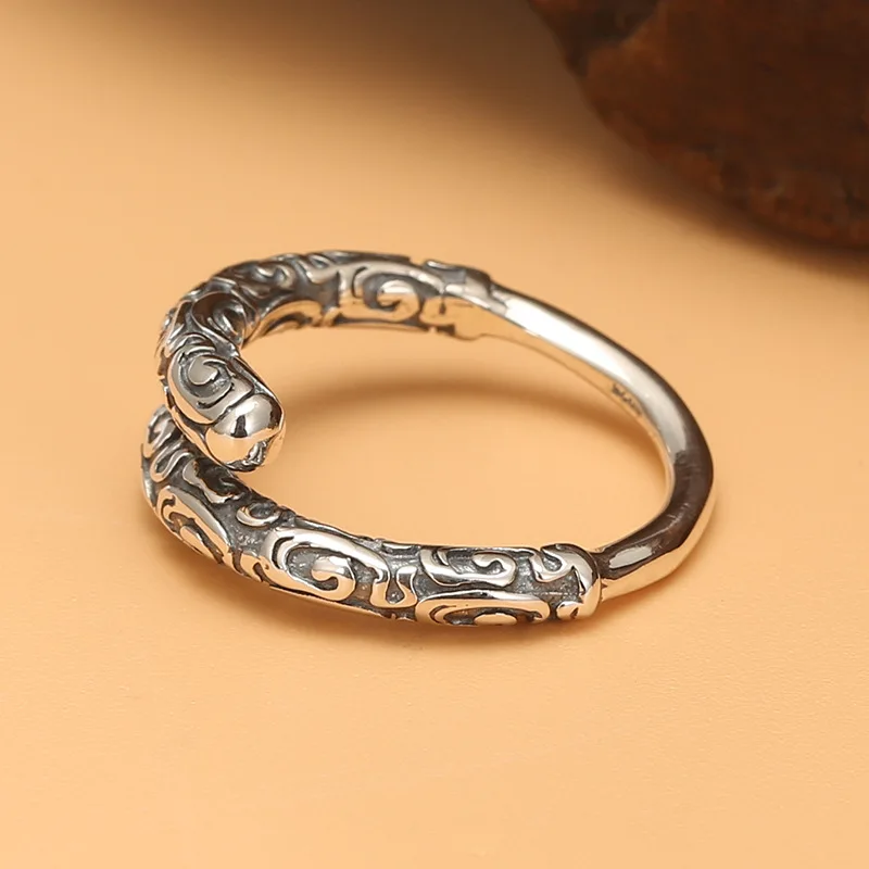 S925 sterling silver retro thai silver distressed ruyi gold hoop open ring for men and women stylishfashion ring