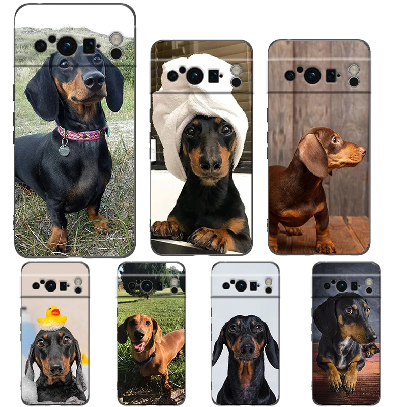 Dachshund Silhouette Dog cute animal Phone Case For Google Pixel 9 8 7 6 Pro XL 8A 7A 6A TPU Shell Soft Shockproof Black Cover