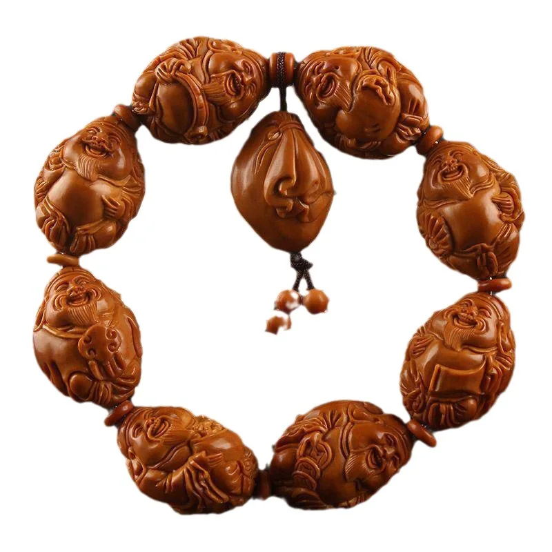 Olive Nut Carved Eight Mammon Bracelet Men Hand Toy Olive Nut Large Seeds Chicken Blood Core Handmade God of Wealth Crafts Whole