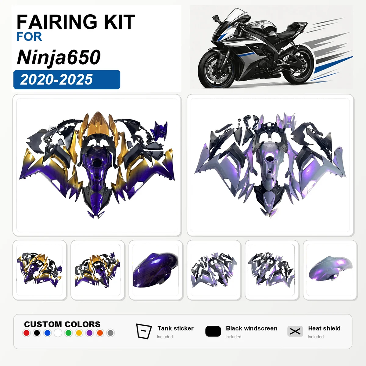 For Ninja650 2020-2025 Replacement Fairing Kit Painted ABS Plastic Motorbike Fairings Bodywork Cowling Purple Golden