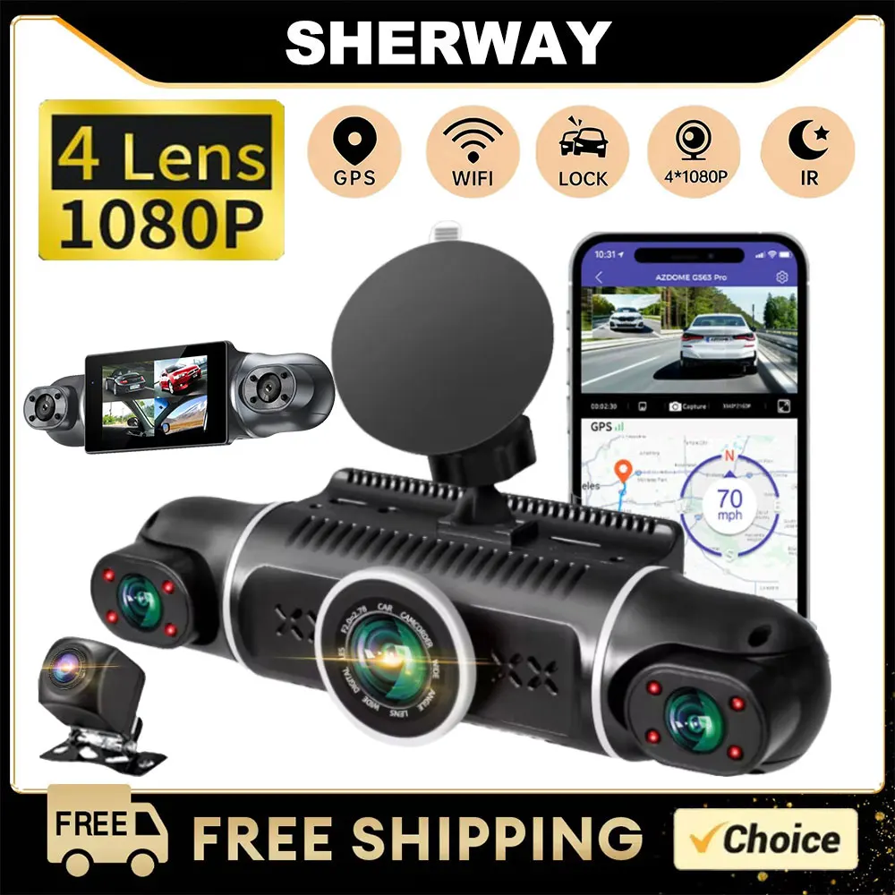 4 Channel GPS Car DVR Dash Cam 24h Parking Monitor 4 Lens*HD 1080P DVRS WiFi Recorder Video Rear View Camera Dashcam Camcorder