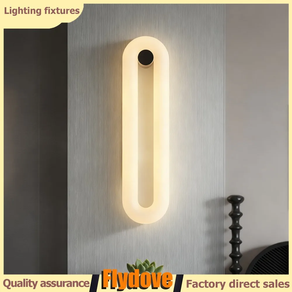 

Modern Spanish Marble Wall Lamp Creative Living Room Bedroom Headboard Background Wall Lamp Porch Staircase Brass LED Wall Lamp