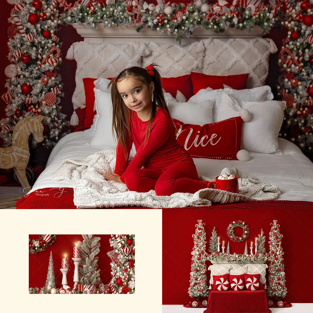 

Christmas Red Headboard Backdrops Kisd Adult Photocall Portrait For Photostudio Props Girl Baby Xmas Trees Wreath Background