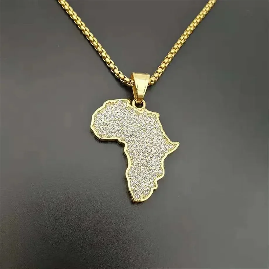 Creative Fashion Geographic Map Pendant Necklace Men's Personalized Trendy Rock Ethiopian Jewelry Accessories Women