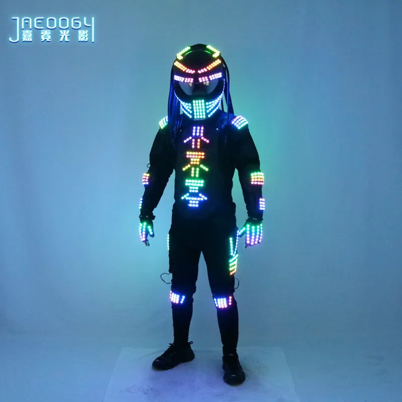 

Adult LED Luminous Dance Costume Men Punk Warrior Cosplay Anime Halloween Party Fancy Alien Dress Up Armor Helmet Nightclub Show