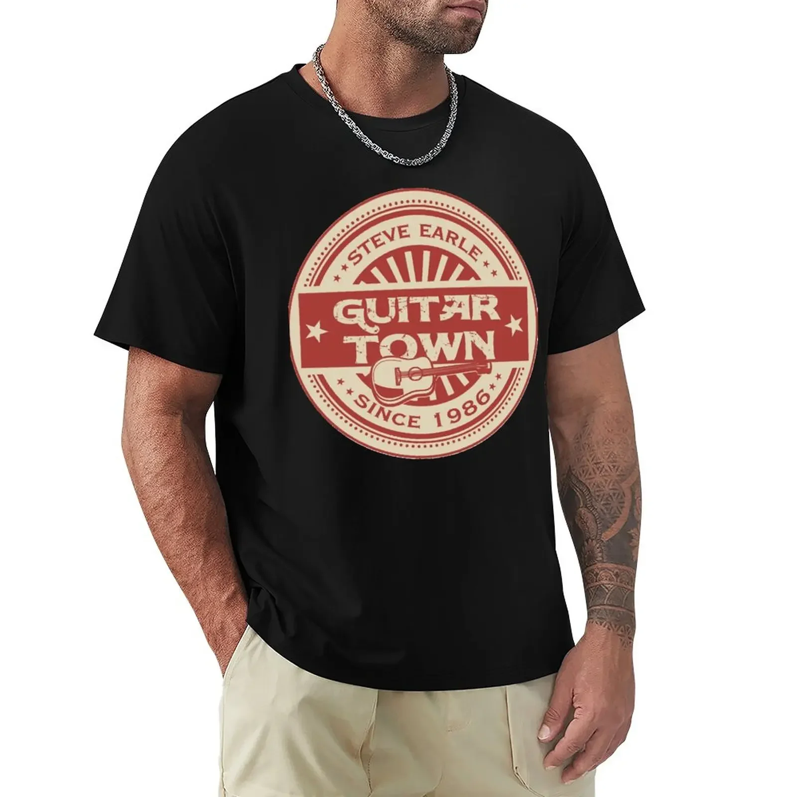 

Steve Earle Guitar Town T-Shirt plus sizes boys whites oversized men workout Summer fashion New Arrival Cotton Short Sleeve 2024