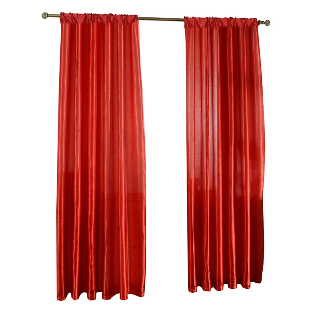 Room Half Blackout Drape Curtains with Sufficient Durability and Ruggedness 1pc Pure Color Satin Tulle Door Window Curtain