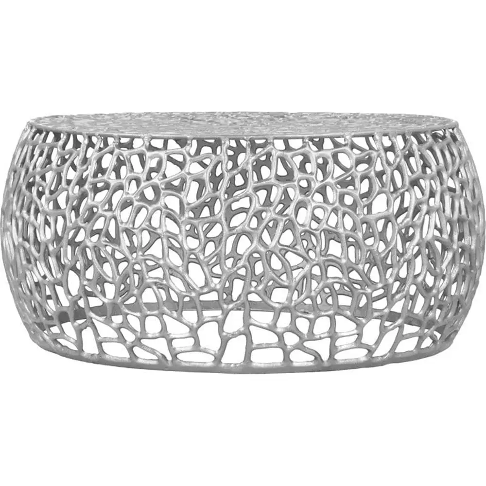 

Collection Modern | Contemporary Solid Aluminum Round Coffee Table with Intricate Design, 35" W x 35" D x 16" H, Silver