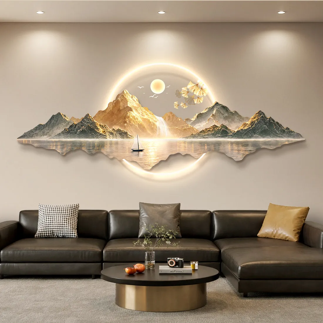 Flowing water generates wealth, living room decoration, high-end sense, background wall, 2026 new wall lamp painting