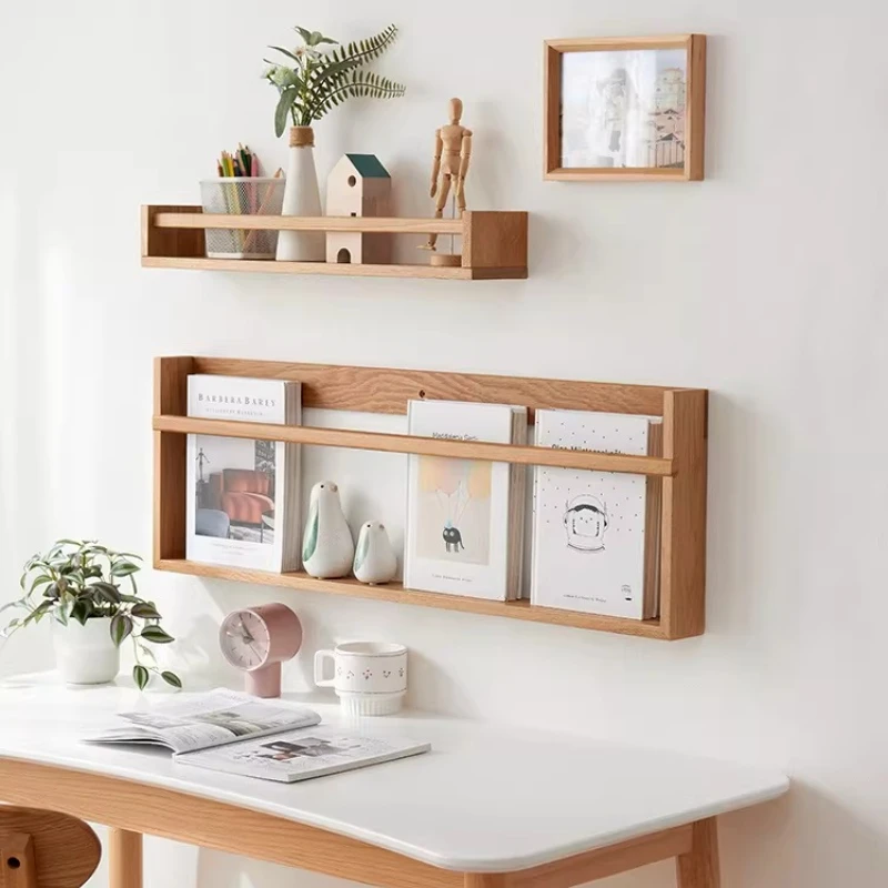 Solid Wood Wall Mounted Book Rack, Kids Picture Book Display Shelf, Minimalist Magazine Organizer, Decorative Storage