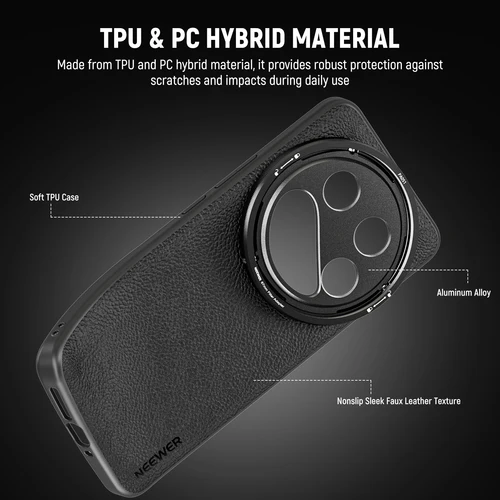 Imagen 2 del producto Neewer 14 Ultra funda protectora con carga inalámbrica soportes de lente de 17mm y adaptador de filtro de 67mm TPU + PC para Xiaomi 14 Ultra