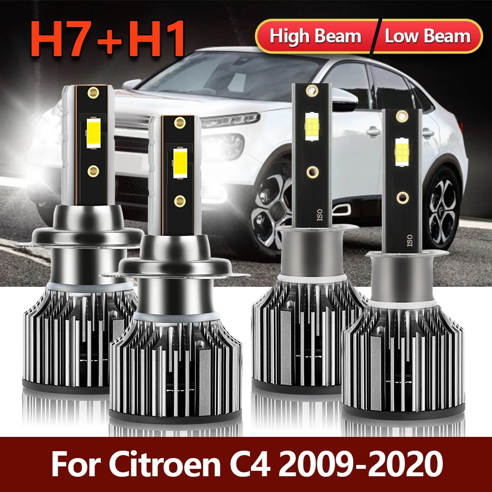 

4x LED Headlight Bulbs H1 H7 High Low Combo Kit For Citroen C4 2009 2010 2011 2012 2013 2014 2015 2016 2017 2018 2019 2020