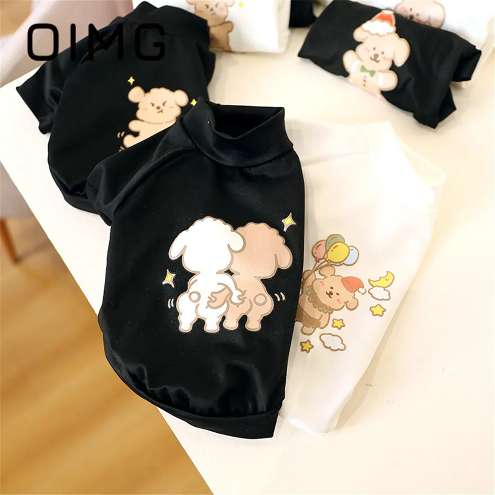 OIMG Sheep Print Round Neck Shirt For Cat Dog Clothes Pomeranian Cute Puupy White T Short Sleeve Comfortable Small Dogs Hoodie