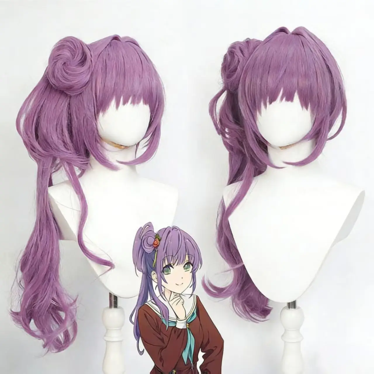 Otomune Kozue Cosplay Wig LoveLive! Hasunosora Girls' High School Idol Club Purple Long Wig with Detachable Hair Bun Ponytail