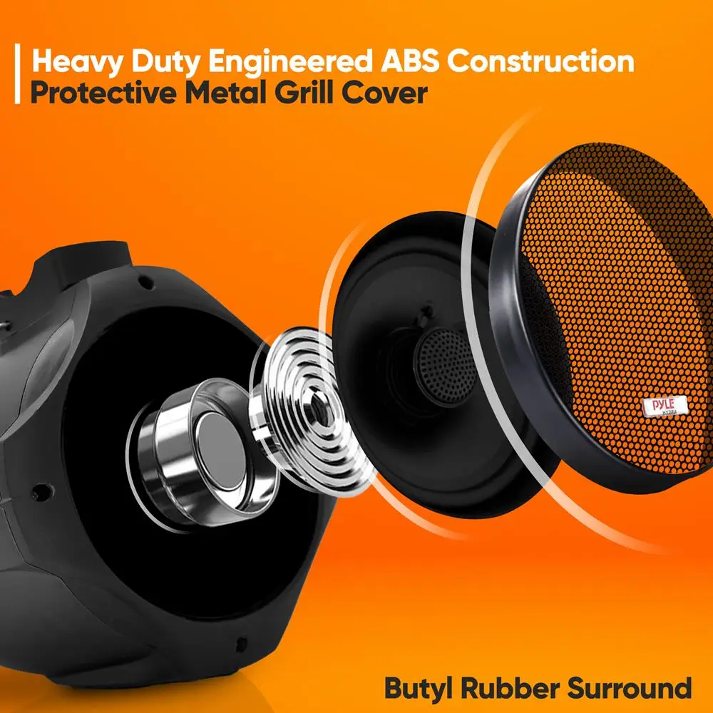 ลำโพงมารีนคู่ขนาด 6.5 นิ้วของไพล์ - ระบบเสียงสเตอริโอแบบ 2 ทาง IP44 กันน้ำ ทนต่อสภาพอากาศ ระบบเสียงกลางแจ้งพร้อมกำลังขับ 200 วัตต์