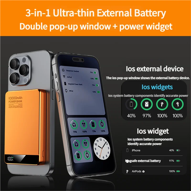 

Thin 5000mAh Magnetic Wireless Power Bank 20W Wired Charging Portable Powerbank External Battery For iPhone17 16 Pro Max Samsung