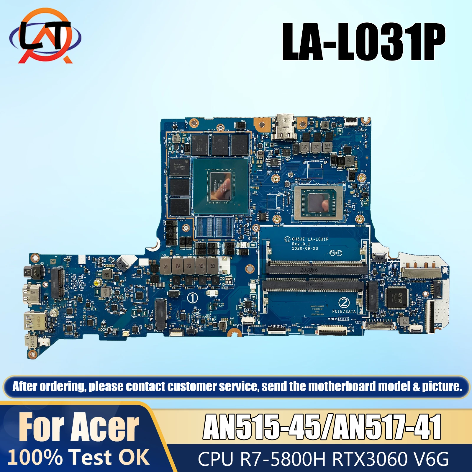 

GH53Z LA-L031P Mainboard For Acer Nitro 5 AN515-45 AN517-41 Laptop Motherboard NB.QBC11.002 With R7-5800H CPU RTX3060 V6G