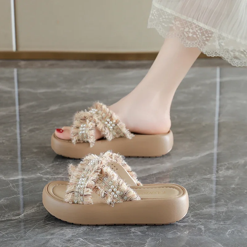 

Wear Resistant Flexible Footbed Comfy Summer Beach Slides Non Slip Cushioned Sole for Home Shower and Short Seaside Outdoor