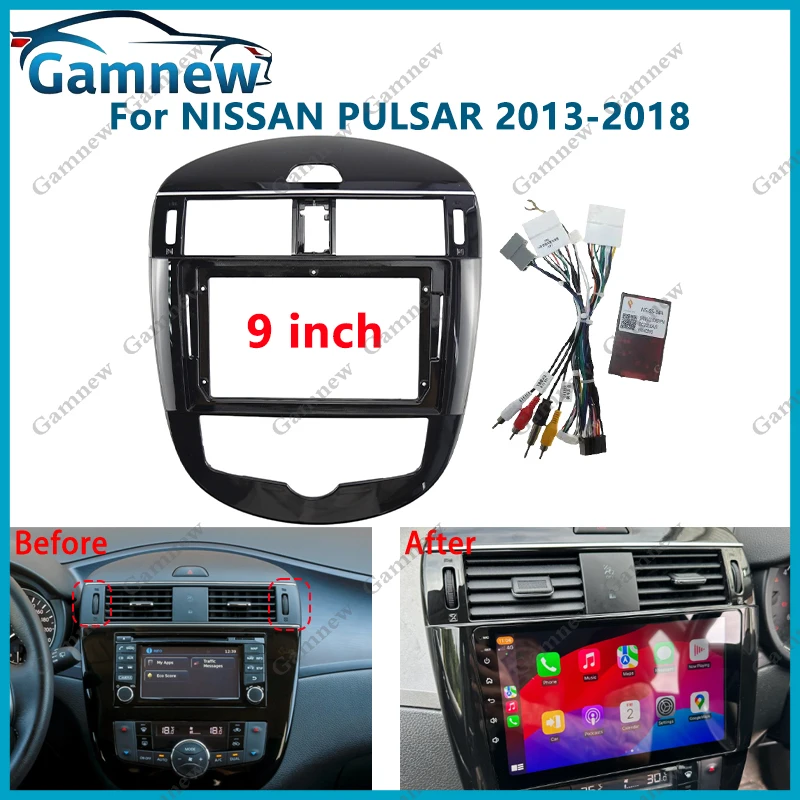 9 Inch Car Frame Fascia Canbus Box Adapter Android Radio Dash Fitting Panel Kit For Nissan Pulsar 2013-2018