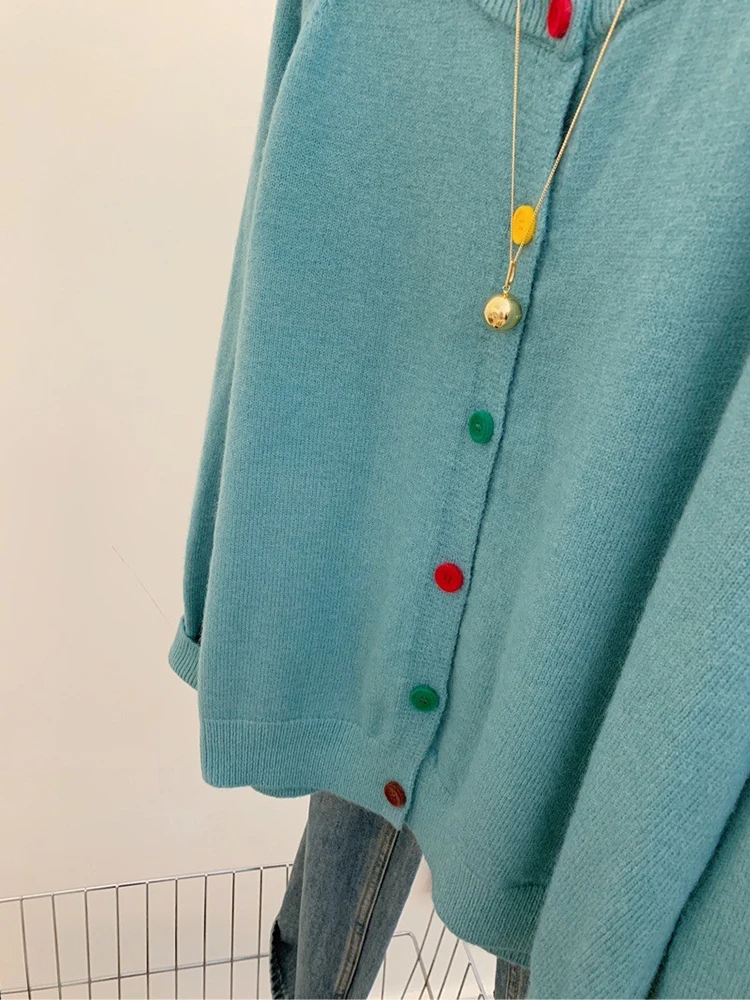 Women Sweater Cardigans Lazy Style Round Neck Single Breasted Knitted Tops Loose Casual Long Sleeve Cardigan Coat