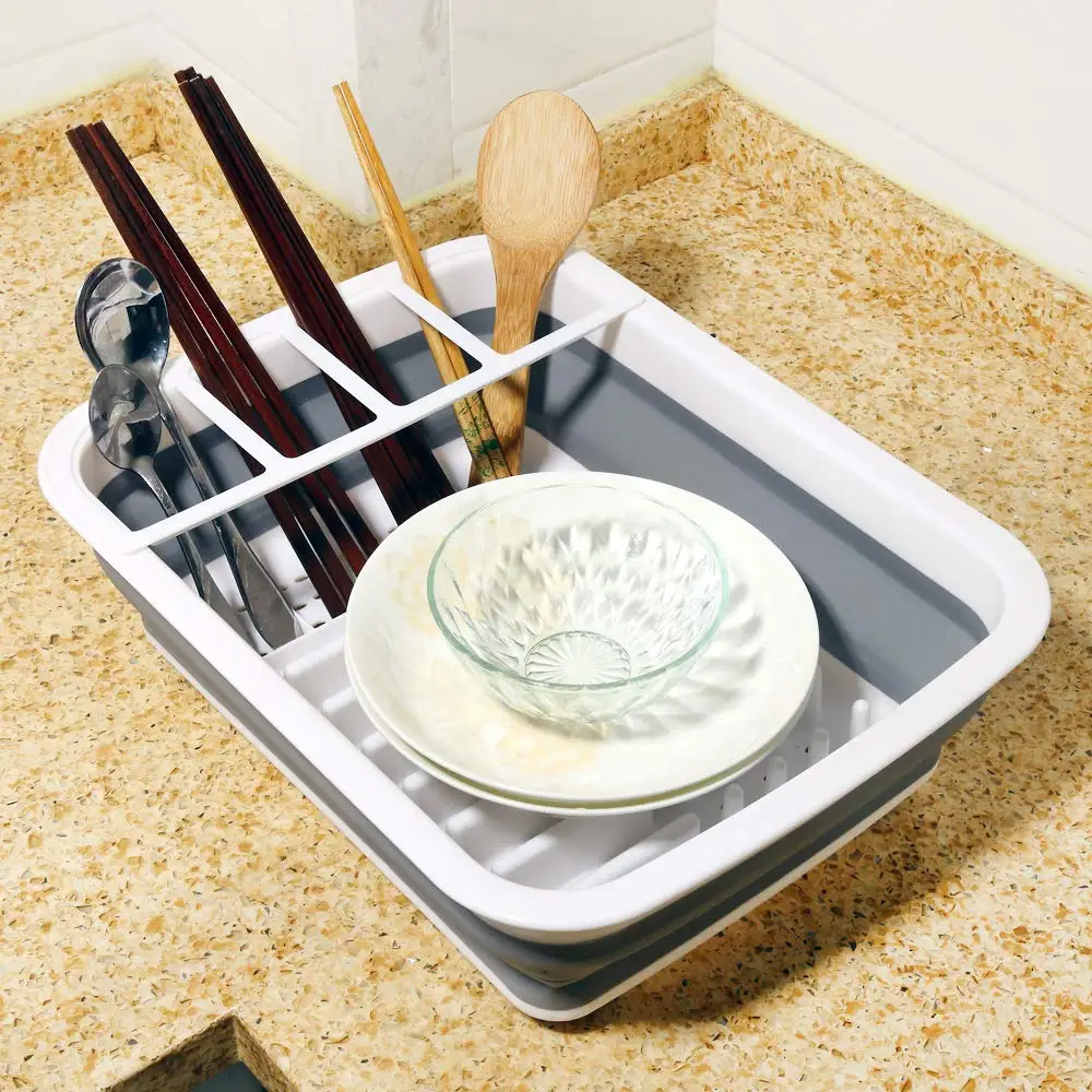 

Foldable PP+TPR Collapsible Kitchen Plate Dish Cup Rack Storage Utensil Holder Drainer Organizer