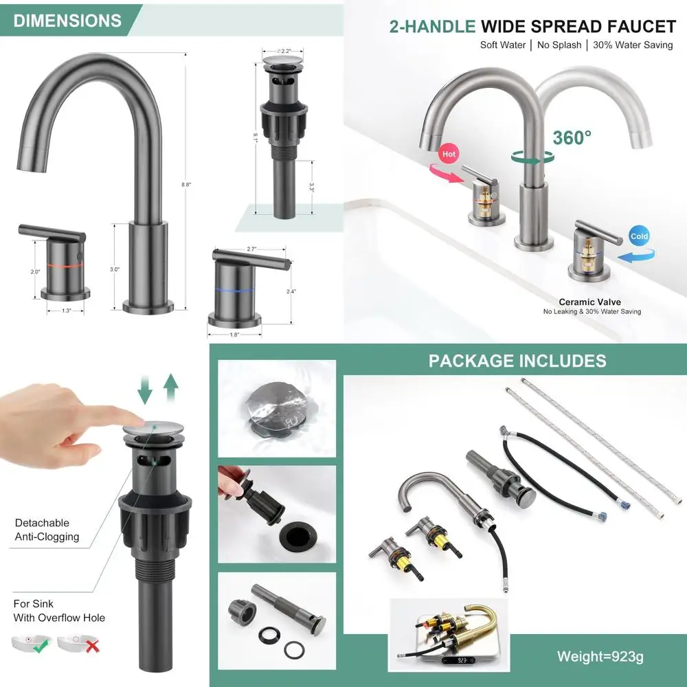 8 صنبور حمام من الفولاذ المقاوم للصدأ بمقبضين على نطاق واسع و3 فتحات و4 مركزية #1