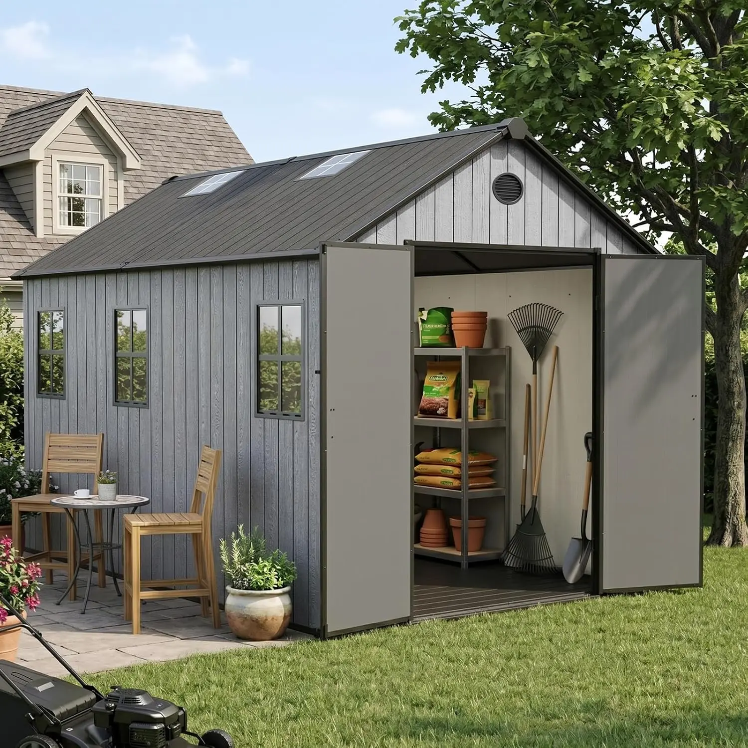 8x12 FT Outdoor Storage Shed with Floor 16mm Resin Gray, Customized