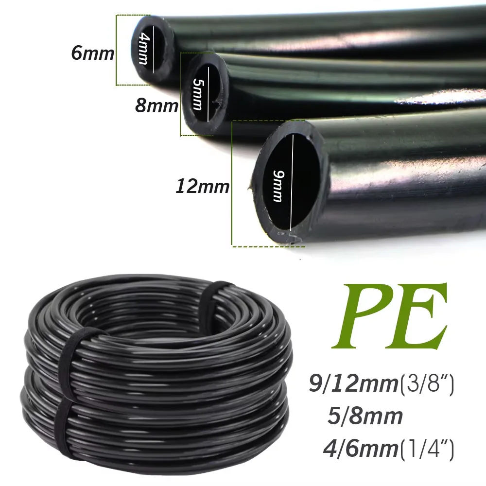 10-50m OD-6/8/12mm Garden Black PE Hose Pressure-Proof Watering Pipe 1/4\