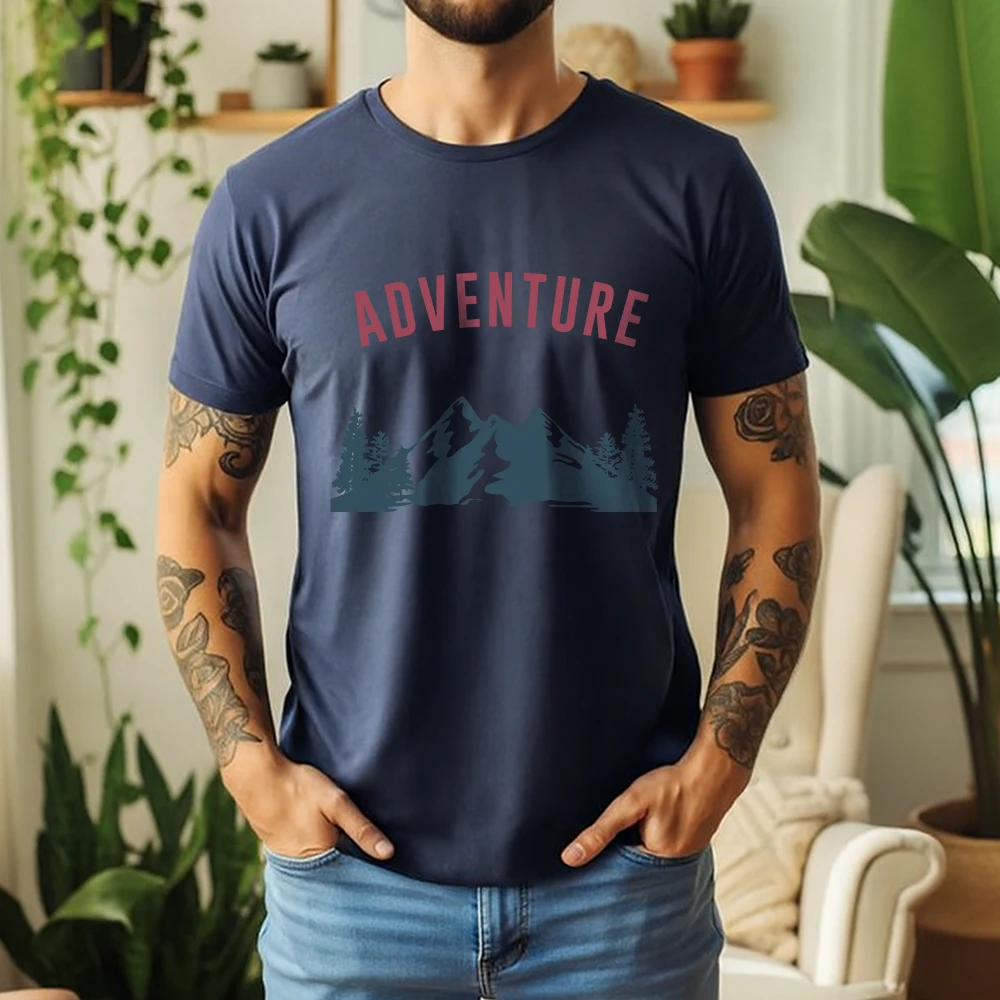 New Summer Men's 100% Pure Cotton T-Shirt Adventure Wanderlust Outdoor Camping Vintage Style Casual Breathable Short Sleeve
