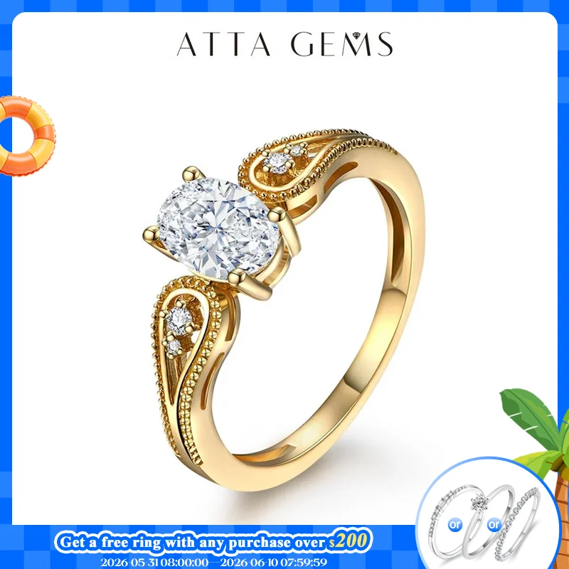 

ATTAGEMS Luxurly 0.8ct Oval Cut Moissanite Rings for Women Men Solid 18K 14K 10K Yellow Gold Set for Wedding Engagement Classic