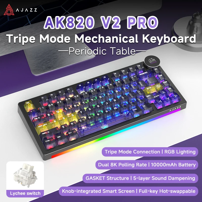AJAZZ AK820 V2 PRO Triple Mode Scherm Mechanisch Toetsenbord Dubbele 8K RGB Aangepast Toetsenbord