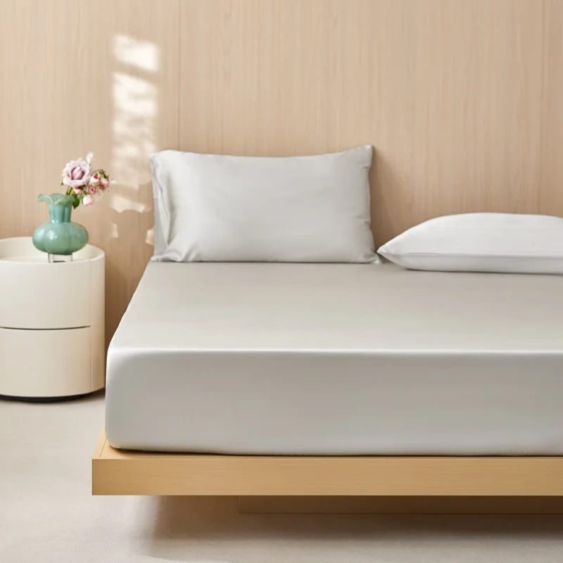 1pc 40cm Deep Pocket Fitted Sheet Soft Breathable Lyocell Mattress Cover 360 Elastic Band Bed Sheets For home Hotel Dorm 135*200