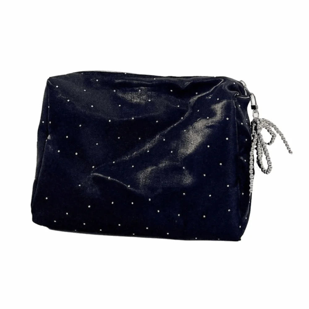 Simple Luxury Sequin Cosmetic Bag Handheld Portable Makeup Storage Bag Large Capacity Zipper Rhinestone Handbag Women and Girls
